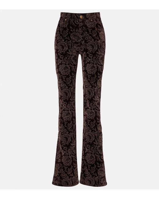 Chloé Black Floral High-Rise Velvet Straight Pants