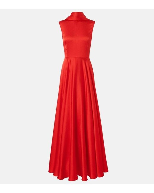 Solace London Red Emelia Scarf-Detail Satin Gown