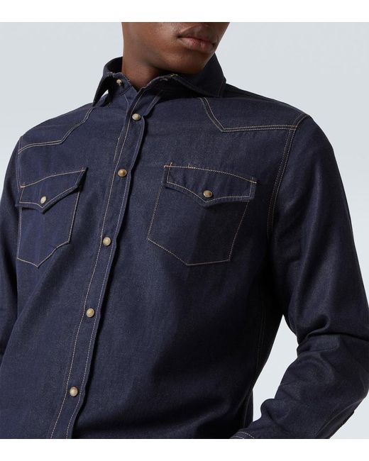Brunello Cucinelli Blue Denim Shirt for men