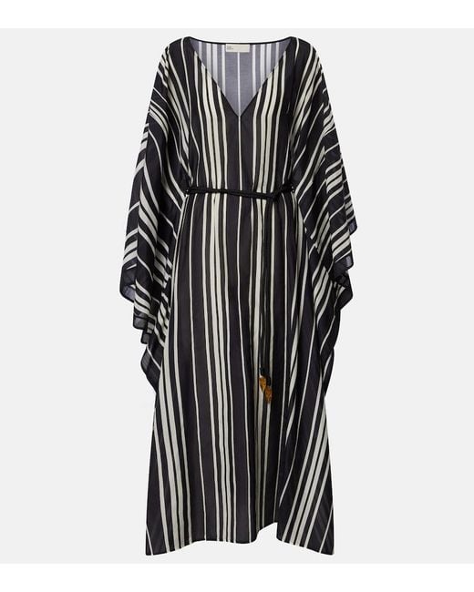 Tory Burch Black Striped Cotton And Silk Kaftan