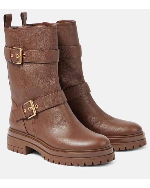Gianvito Rossi Brown Thiago Leather Biker Boots