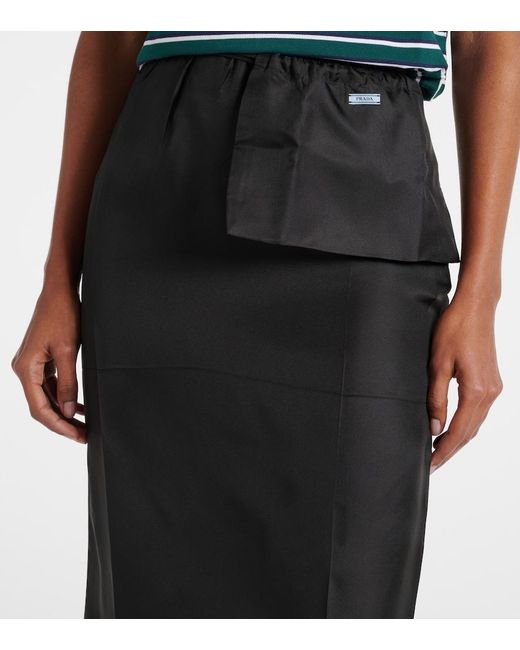 Prada Black Silk Twill Midi Skirt