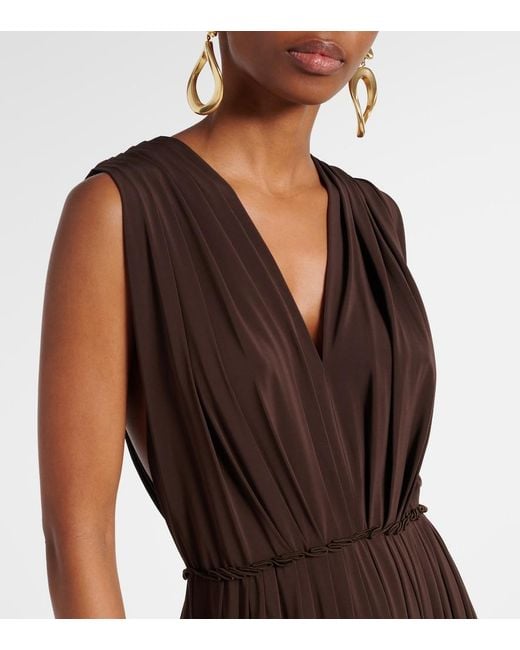 Max Mara Brown Pleated Gathered Maxi Dress