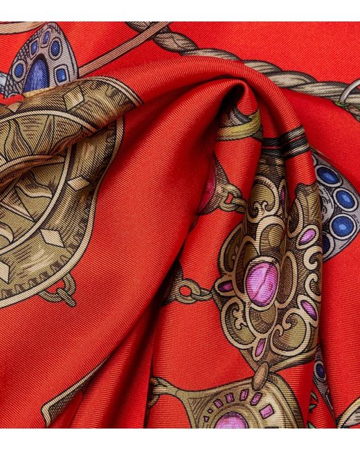 Versace Red Printed Silk Twill Scarf
