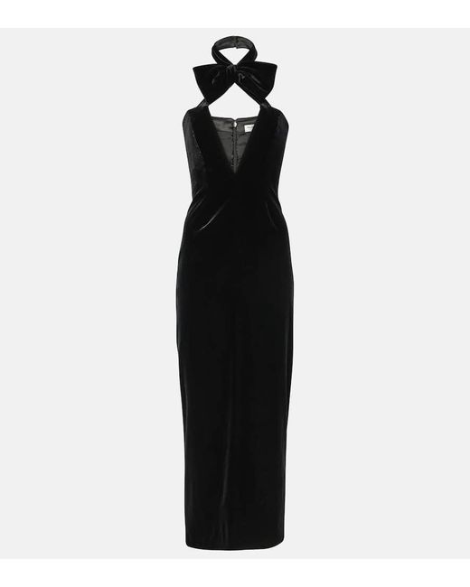 Alessandra Rich Black Bow-Detail Velvet Midi Dress