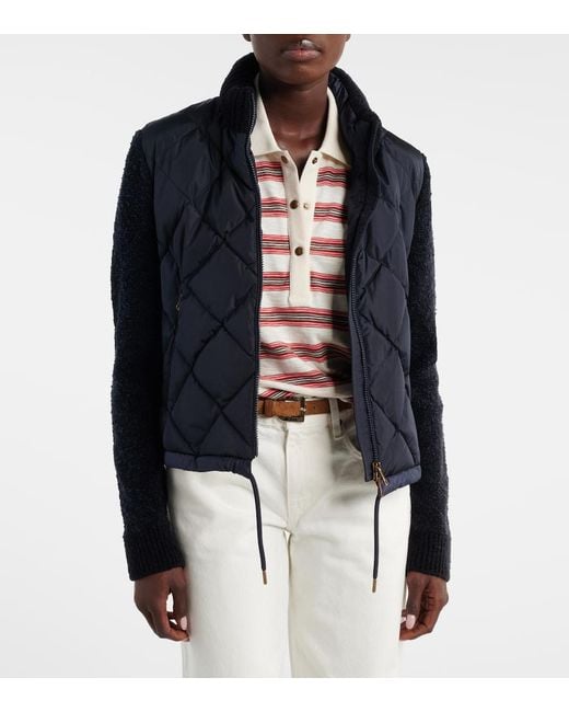Moncler Blue Down-Paneled Cotton-Blend Cardigan