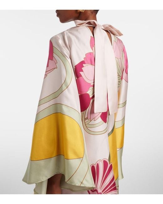 LaDoubleJ White Magnifico Floral Silk Twill Maxi Dres