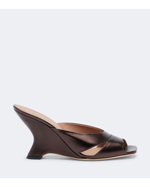 Malone Souliers Brown Lourdes Metallic Leather Wedge Mules
