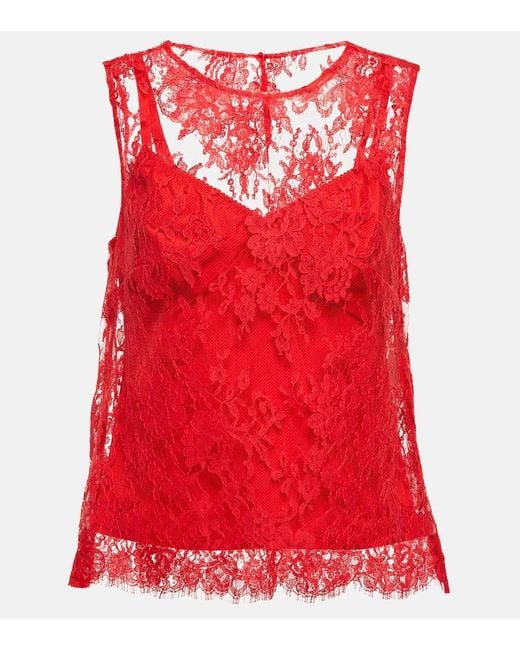 Dolce & Gabbana Red Floral Chantilly Lace Top