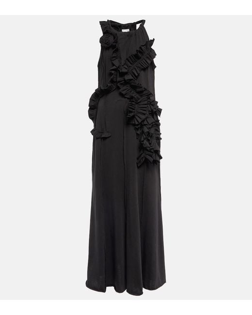 Dries Van Noten Black Ruffle-Trimmed Cotton Jersey Maxi Dress