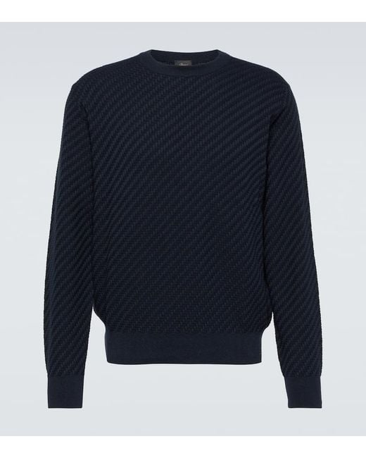 Brioni Blue Cotton, Silk, And Cashmere Sweater for men
