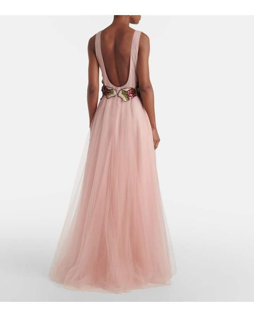 Robe Longue Arion En Tulle A Sequins Costarellos en coloris Pink