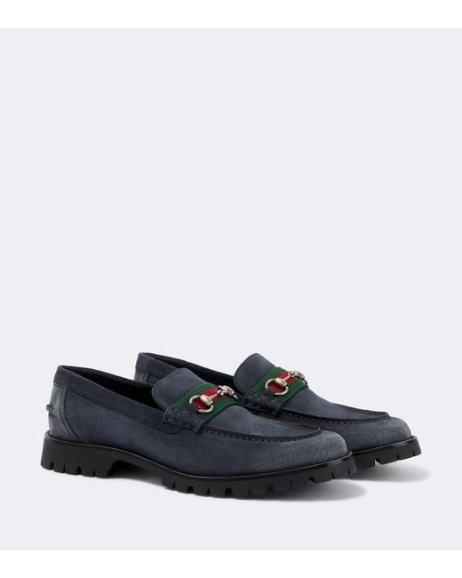 Gucci Blue Horsebit Suede Loafers for men