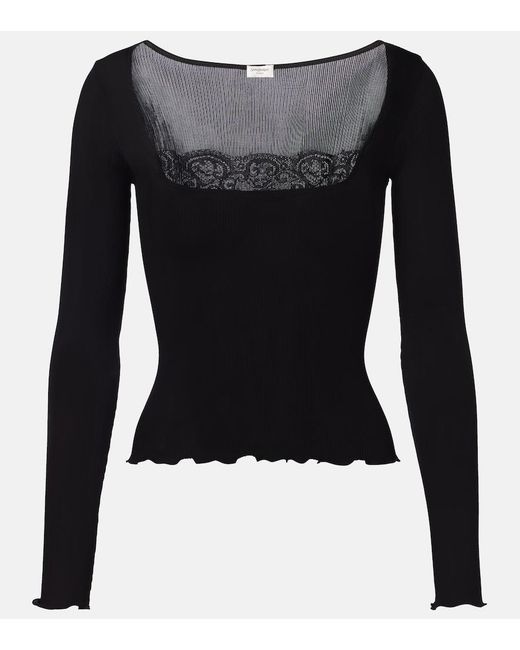 Saint Laurent Black Lace-Trimmed Silk Top