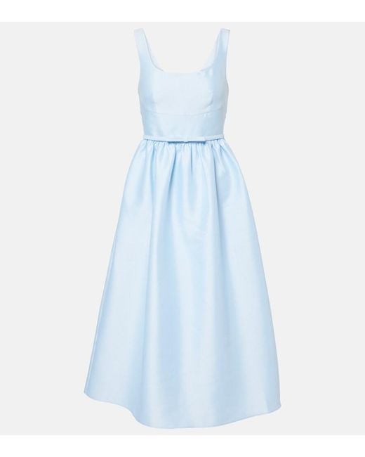 Self-Portrait Blue Belted Satin Midi Dress