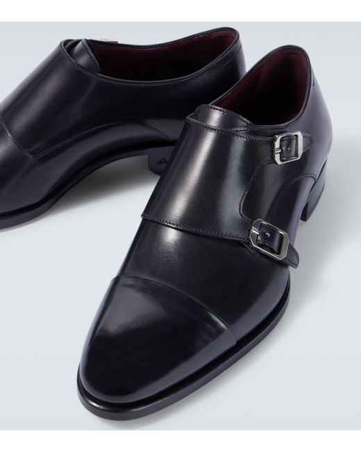 Brioni Blue Leather Monk Strap Shoes for men