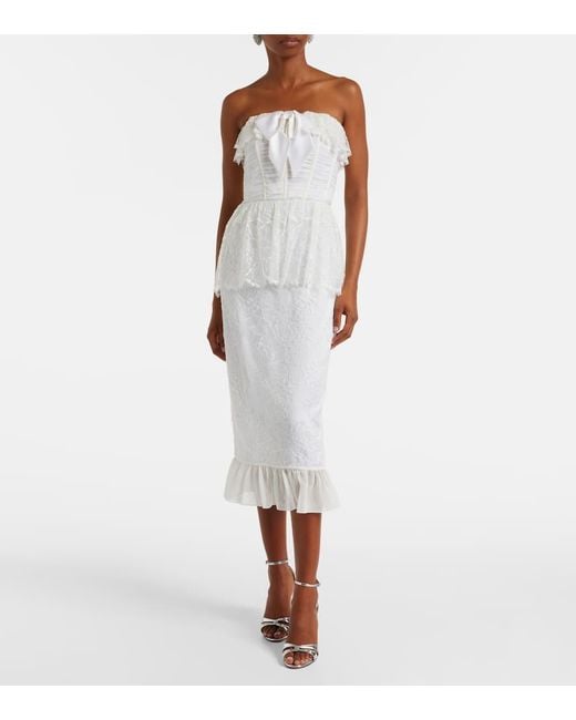 Alessandra Rich White Lace And Silk Georgette Bustier Dress