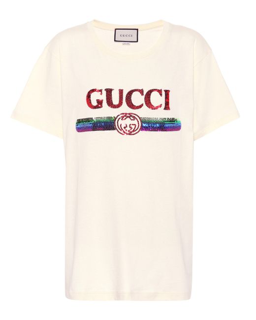 Gucci White Oversize-T-Shirt mit Pailletten-Logo