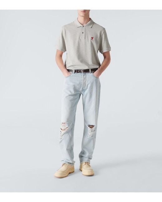 AMI White Ami De Cour Cotton Pique Polo Shirt for men