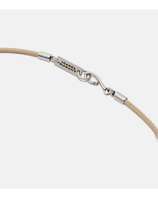 Isabel Marant White Janis Beaded Leather-Trimmed Pendant Necklace