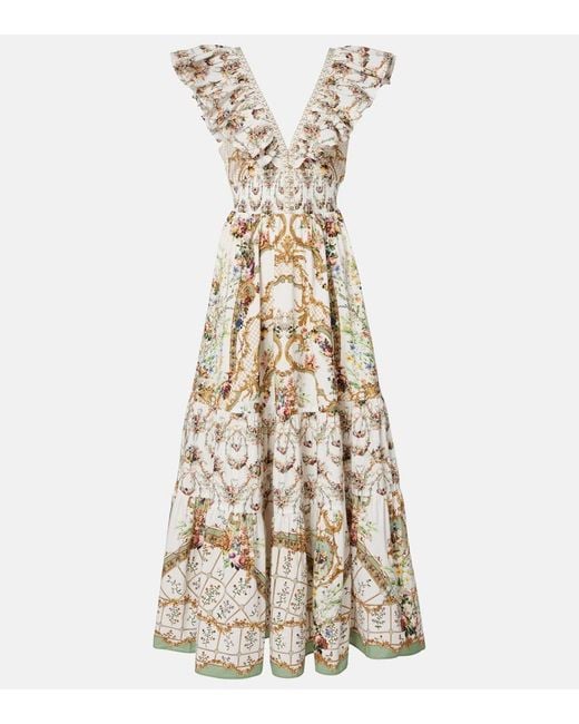 Camilla Metallic Floral Ruffled Cotton Maxi Dress