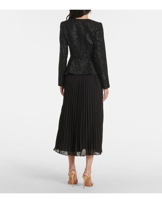 Self-Portrait Black Boucle Chiffon Midi Dress