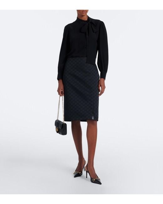 Gucci Black Gg Jacquard Pencil Skirt