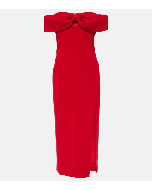 Self-Portrait Red Bow-Detail Crepe Midi Dress