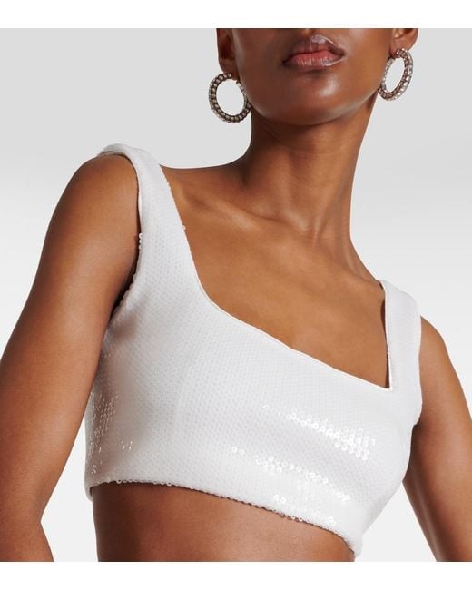 Galvan White Bridal Beating Heart Sequined Crop Top