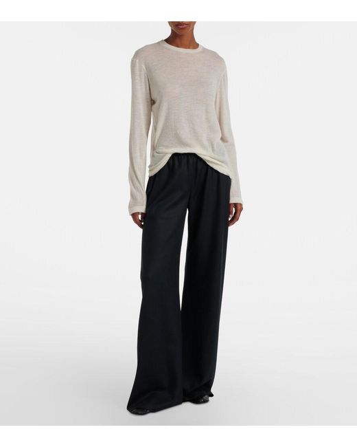 The Row Black Gala Virgin Wool Flannel Wide-Leg Pants