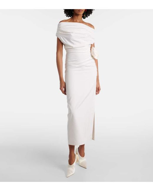 Magda Butrym White Floral-Applique Satin Pumps