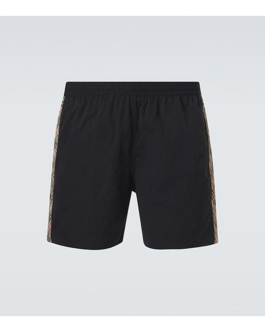 Burberry Black Check Swim Trunks for men