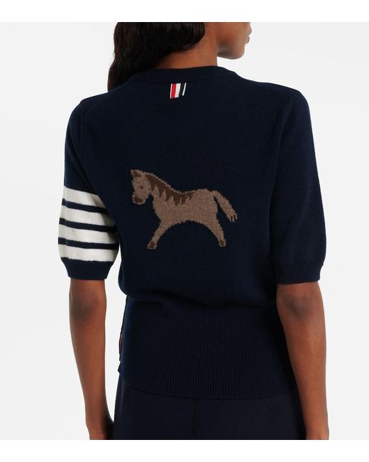 Thom Browne Blue 4-Bar Knitted Virgin Wool Sweater
