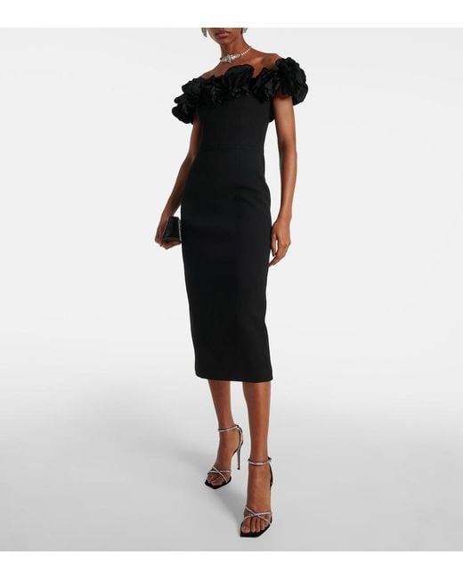 Rebecca Vallance Black Odetta Floral-Applique Midi Dress
