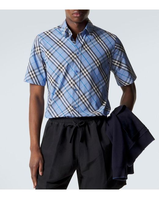 Burberry Blue Check Cotton Poplin Shirt for men