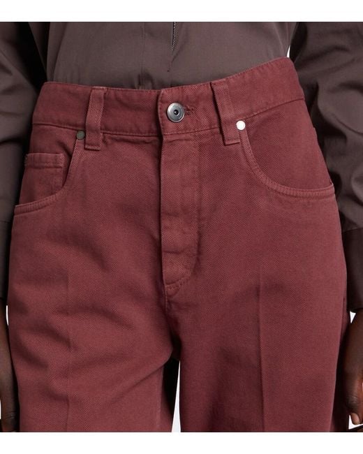 Brunello Cucinelli Red Monili Mid-Rise Straight Jeans