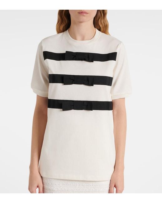 Nina Ricci White Bow-Detail Cotton Jersey T-Shirt