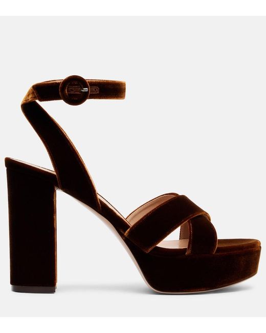 Gianvito Rossi Brown Sabrina 105 Velvet Platform Sandals