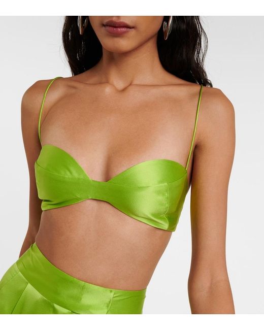 The Sei Green Silk Satin Bra Top