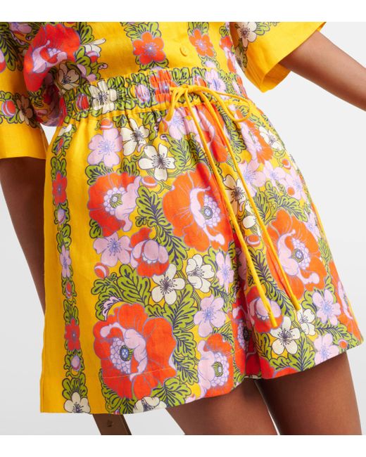 ALÉMAIS Multicolor Floral Linen Shorts