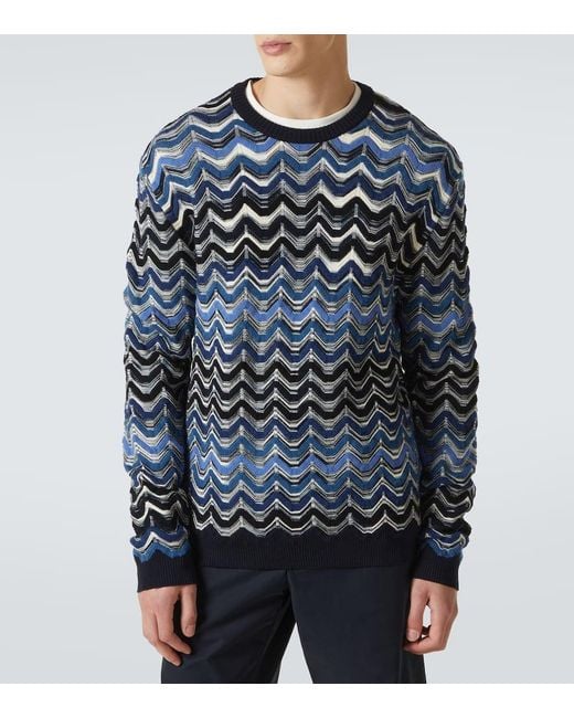 Missoni Blue Zigzag Wool Sweater for men
