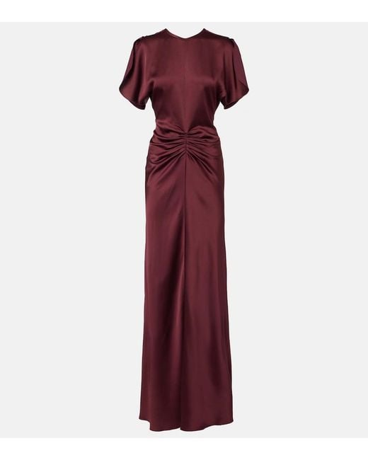 Victoria Beckham Purple Gathered Jersey Maxi Dress