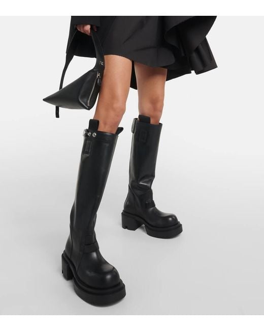 Rick Owens Black Pull On Leather Knee Hi Boots