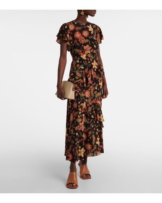 Ulla Johnson Black Amaia Floral Crepe De Chine Midi Dress