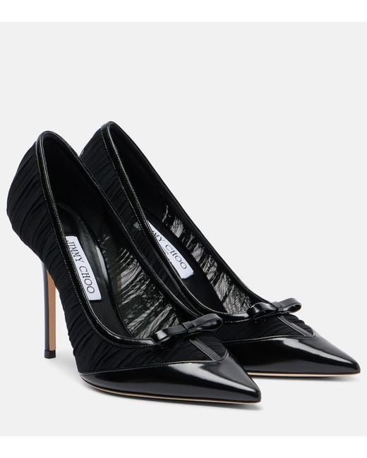 Jimmy Choo Black Love 100 Leather-Trimmed Mesh Pumps