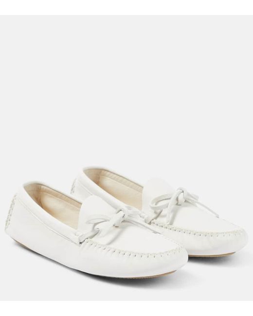 The Row White Lucca Leather Moccasins