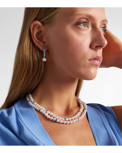 Mikimoto Metallic Halskette Aus Akoyaperlen Mit 18Kt Weissgold Und Saphiren