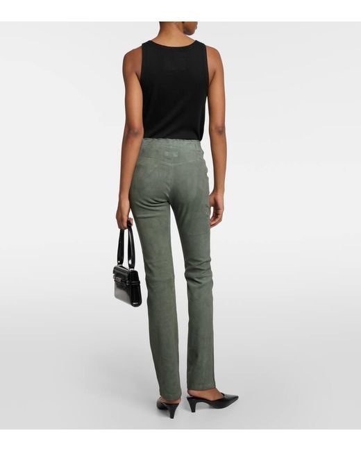 Stouls Green Jp Mid-rise Leather Flared Pants