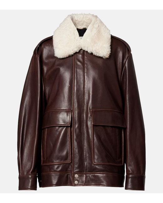 Nour Hammour Brown Drey Shearling-Trimmed Leather Jacket