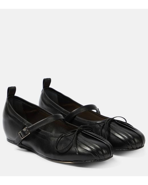 Simone Rocha Black Pleated Leather Ballet Flats